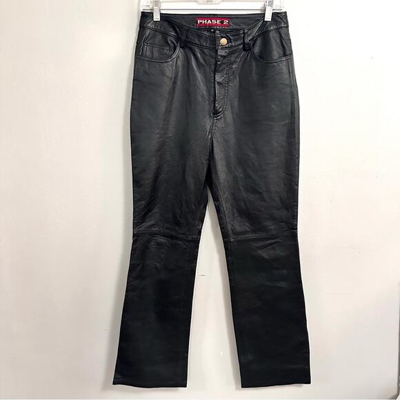 Phase 2 Leather Bootcut Pants Black Womens Medium 10 Vintage - Picture 1 of 6